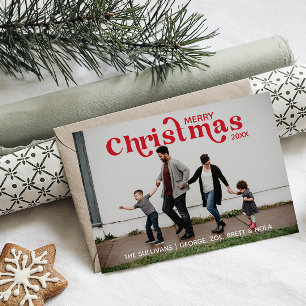 Tarjeta fotográfica navideña Merry - Rojo