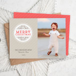 Tarjeta fotográfica navideña moderna de Feliz Navi<br><div class="desc">El diseño de la tarjeta fotográfica de vacaciones de Navidades modernos y personalizados ofrece espacio para la foto de su familia y una colorida y caprichosa tipografía que lee Feliz Navidad en un elegante marco de ornamento redondo con bordes punteados y adornos giratorios. Personalice el diseño con el nombre de...</div>