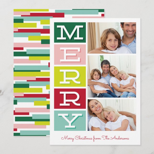 Tarjeta fotográfica navideña moderna de Merry Mid  (Anverso / Reverso)