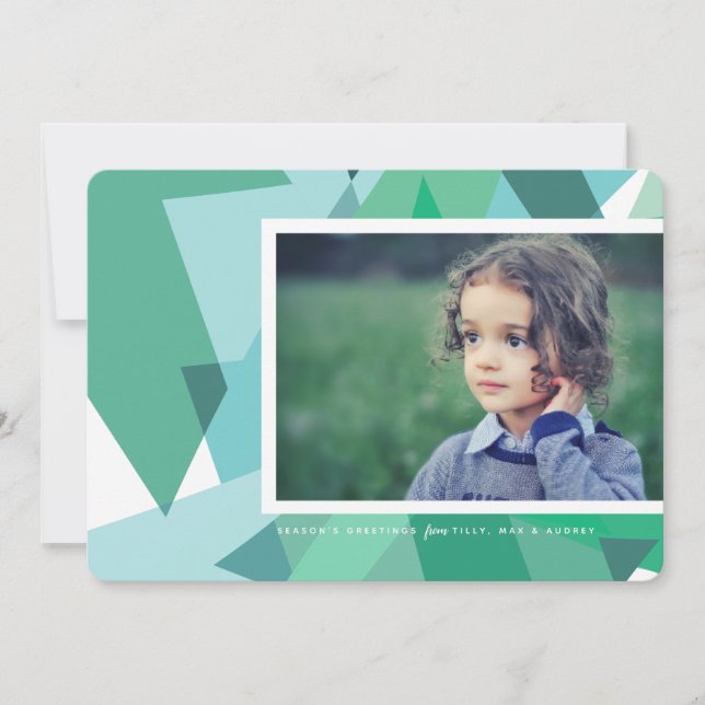 Tarjeta fotográfica navideña moderna en verde y az (Anverso)