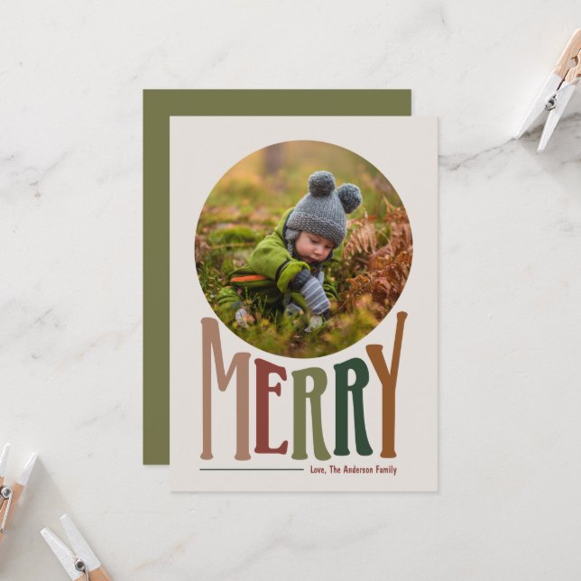 Tarjeta fotográfica navideña para Navidades merry  (Anverso/Reverso In Situ)