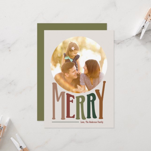 Tarjeta fotográfica navideña para Navidades merry  (Anverso/Reverso In Situ)
