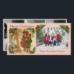 Tarjeta fotográfica navideña para niños de Victori<br><div class="desc">Y la vintage litografía de Feliz Navidad,  originalmente en blanco y negro,  y ahora coloreada por Vintage American hace un gran saludo de Navidades en esta tarjeta de foto.</div>