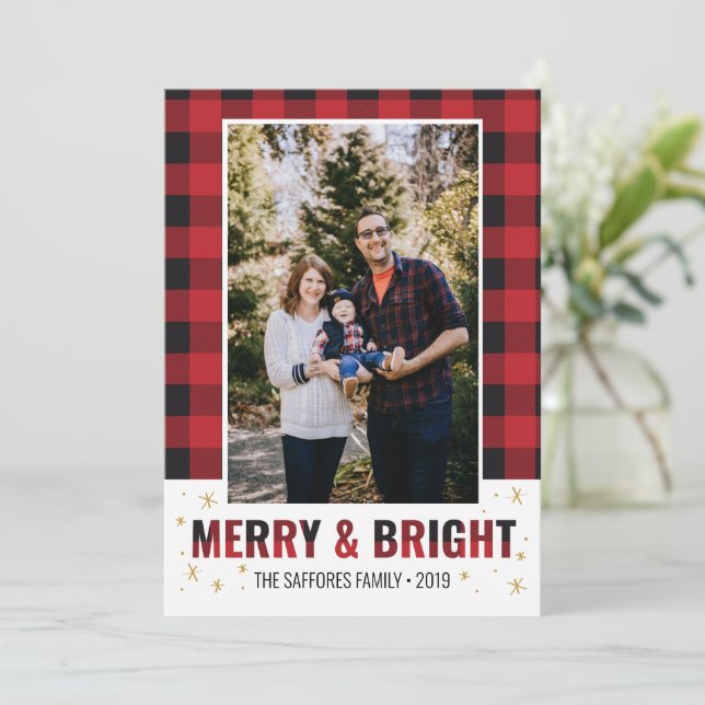 Tarjeta fotográfica navideña Plage Merry & Bright  (Anverso de pie)