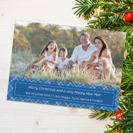 Tarjeta fotográfica navideña Planteada azul de vac