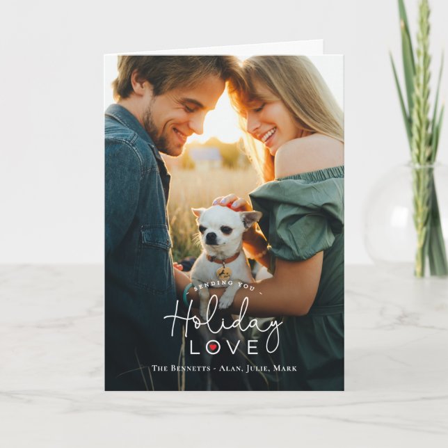 Tarjeta fotográfica navideña plegada de amor (Anverso)