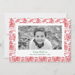 Tarjeta fotográfica navideña Red Chinoiserie