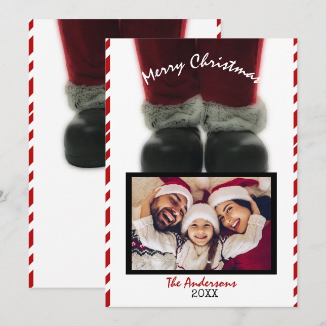 Tarjeta fotográfica navideña Santa Claus Merry (Anverso / Reverso)