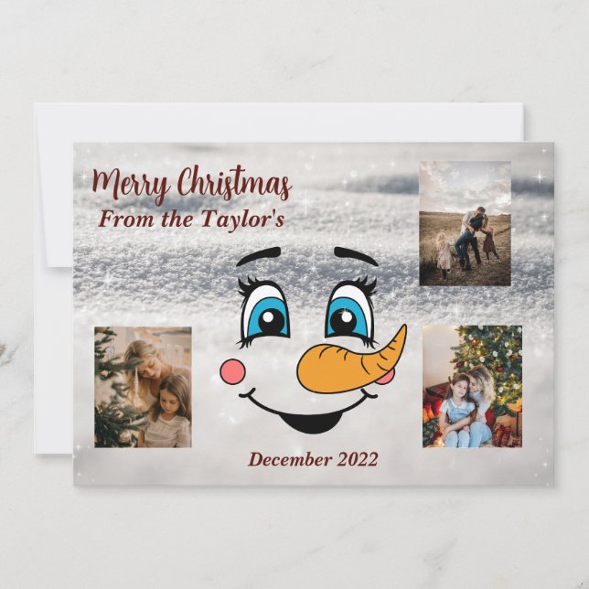 Tarjeta fotográfica navideña Snowman (Anverso)