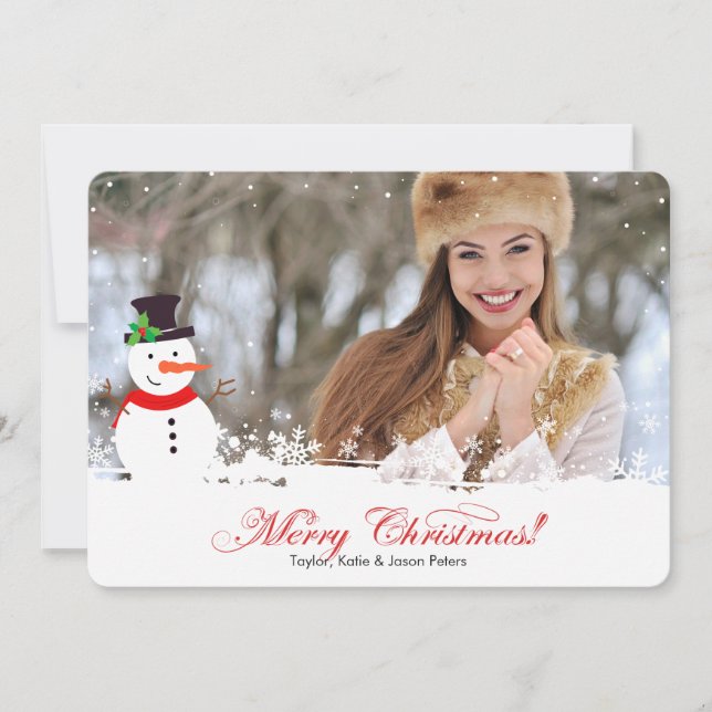 Tarjeta fotográfica navideña Snowman (Anverso)