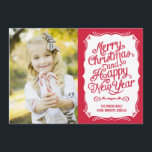 Tarjeta fotográfica navideña tipo vintage - Rojo<br><div class="desc">Celebre la temporada con esta moderna y elegante tarjeta de vacaciones de Berry Berry Sweet. Visite WWW.BERRYBERRYSWEET.COM para conocer más de nuestras elegantes colecciones de vacaciones. Hay más colores disponibles.</div>