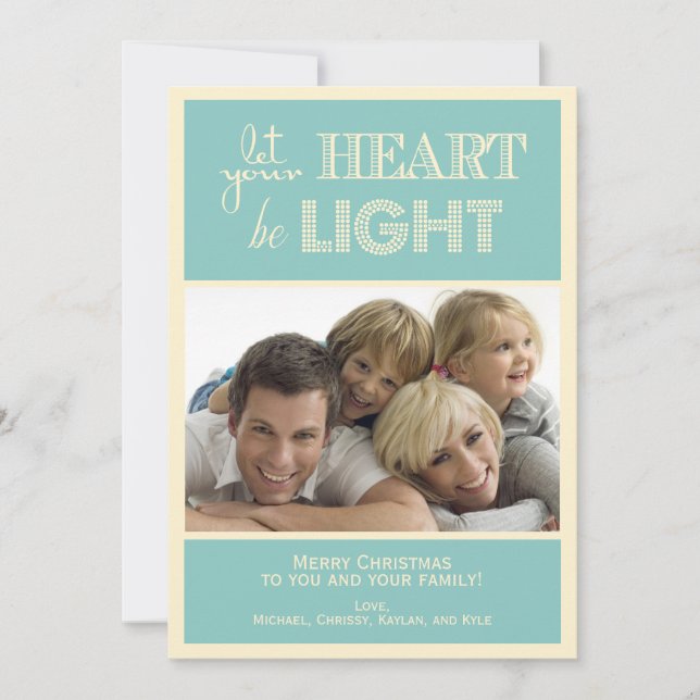 Tarjeta fotográfica navideña verde azulada y creat (Anverso)