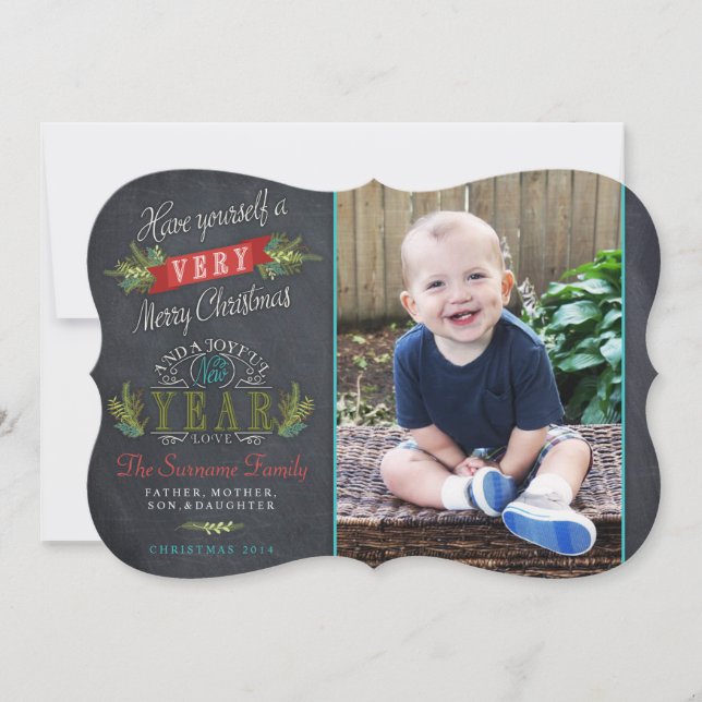 Tarjeta fotográfica navideña Vintage Chalkboard (Anverso)