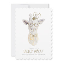 Tarjeta fotográfica navideña Wild Merry Giraffe