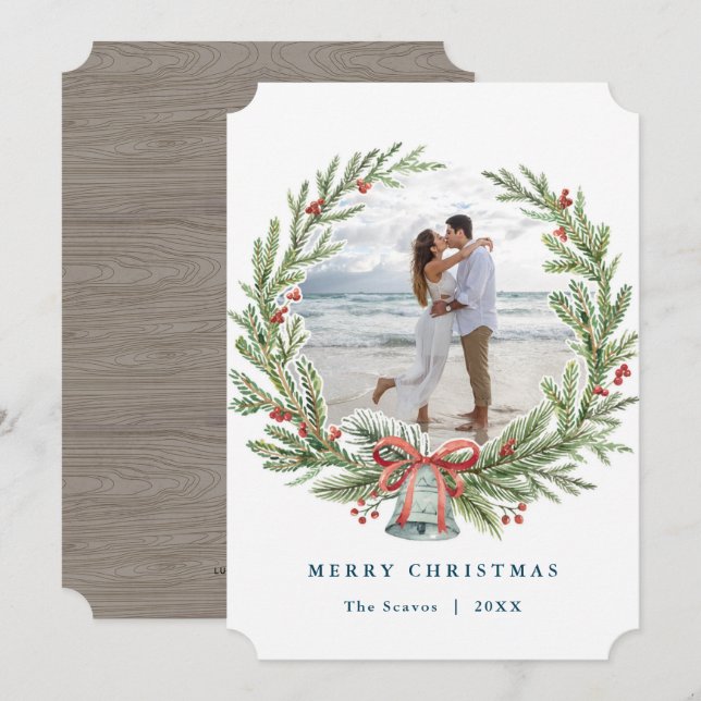 Tarjeta fotográfica navideña Wreath (Anverso / Reverso)
