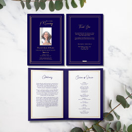 Tarjeta fotográfica Navy & Gold Funeral Orden de s