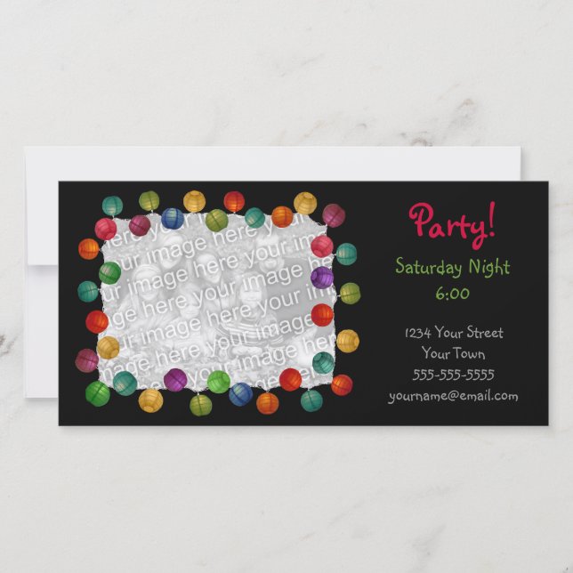 Tarjeta fotográfica negra con luces de fiesta (Anverso)