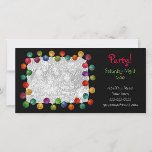 Tarjeta fotográfica negra con luces de fiesta