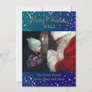 Tarjeta fotográfica Nieve morada navidad azul oro