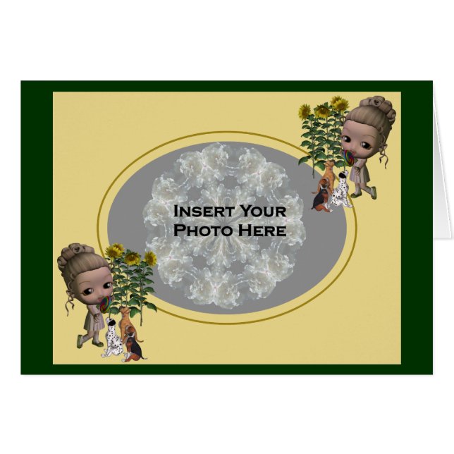 Tarjeta fotográfica Niña Pequeña Y Cachorros (Anverso (Horizontal))