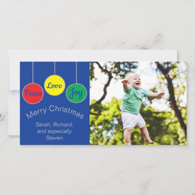 Tarjeta fotográfica Ornamentos de Navidad de dos l (Anverso)