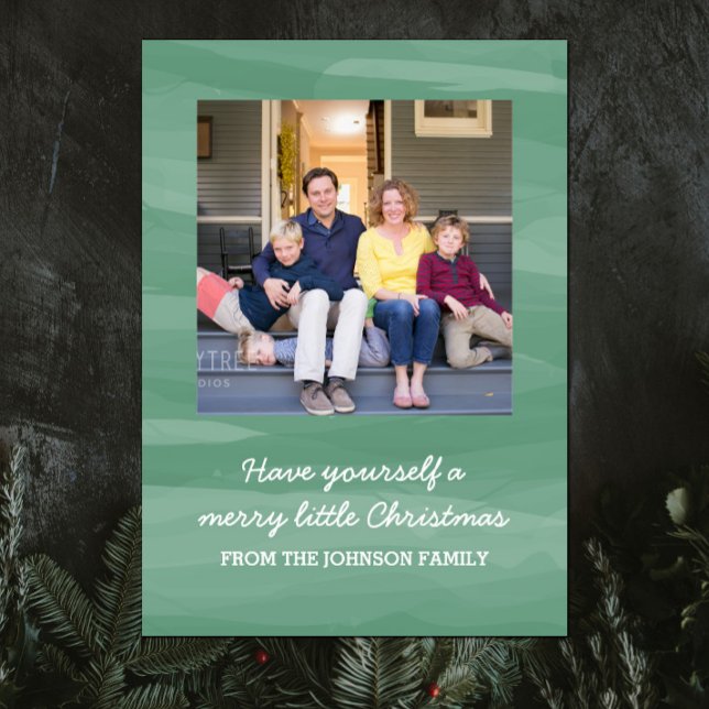 Tarjeta fotográfica Painterly Watercolor | Verde (Green Painterly Watercolor Holiday Photo Card)