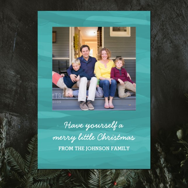 Tarjeta fotográfica Painterly Watercolor | VERDE A (Teal Painterly Watercolor Holiday Photo Card)