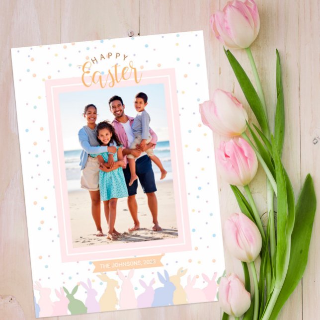 Tarjeta fotográfica Pastel Bunny Border Happy East (Subido por el creador)