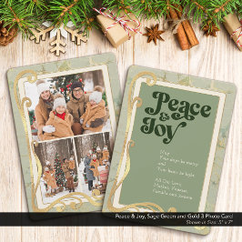 Tarjeta fotográfica Peace & Joy Sage Green y Gold 