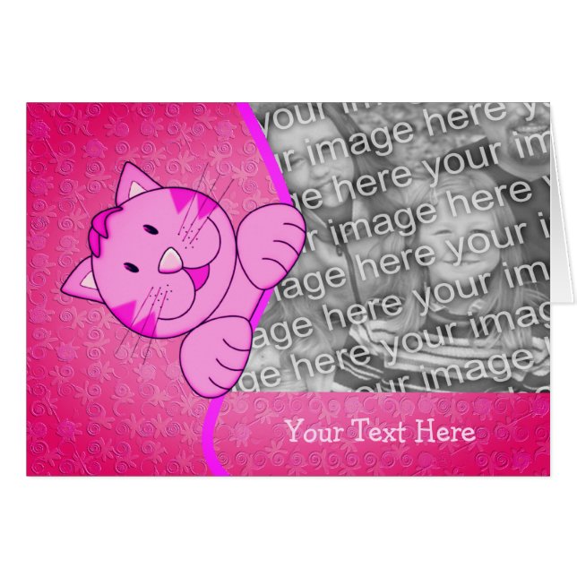 Tarjeta fotográfica personalizada de gato rosa lin (Anverso (Horizontal))