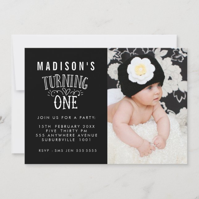 Tarjeta fotográfica personalizada de primer cumple (Anverso)