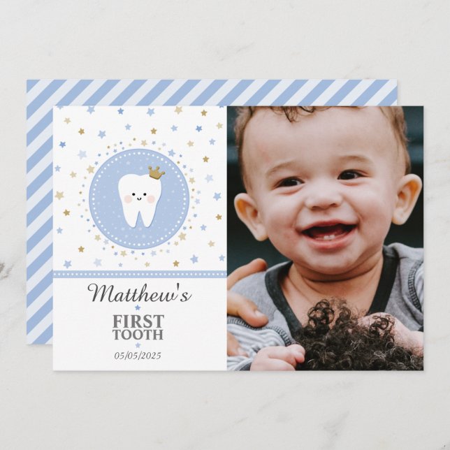 Tarjeta fotográfica personalizada First Tooth Baby (Anverso / Reverso)