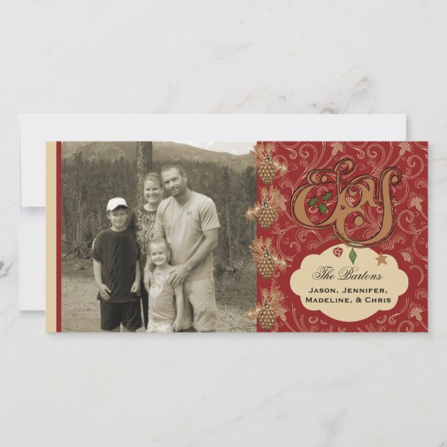 Tarjeta fotográfica Pinecone Joy Navidades Holiday (Anverso)