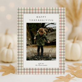Tarjeta fotográfica Plaid Border Modern Thanksgivi