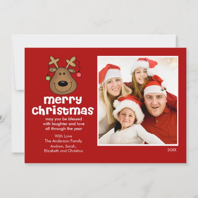 Tarjeta fotográfica plana de Navidades de renos di (Anverso)