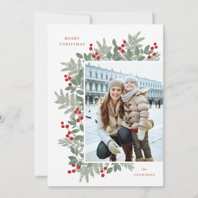 Tarjeta fotográfica plana Evergreen Cheer Navidade (Anverso)