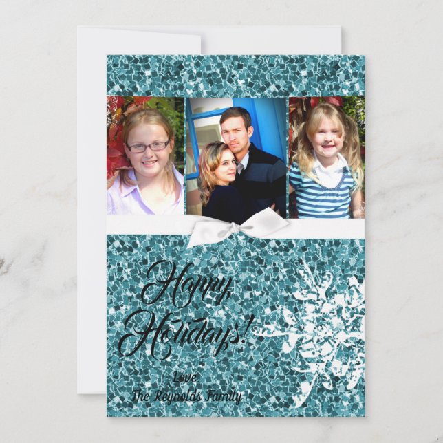 Tarjeta FOTOGRÁFICA Plata Purpurina Azul XMAS para (Anverso)