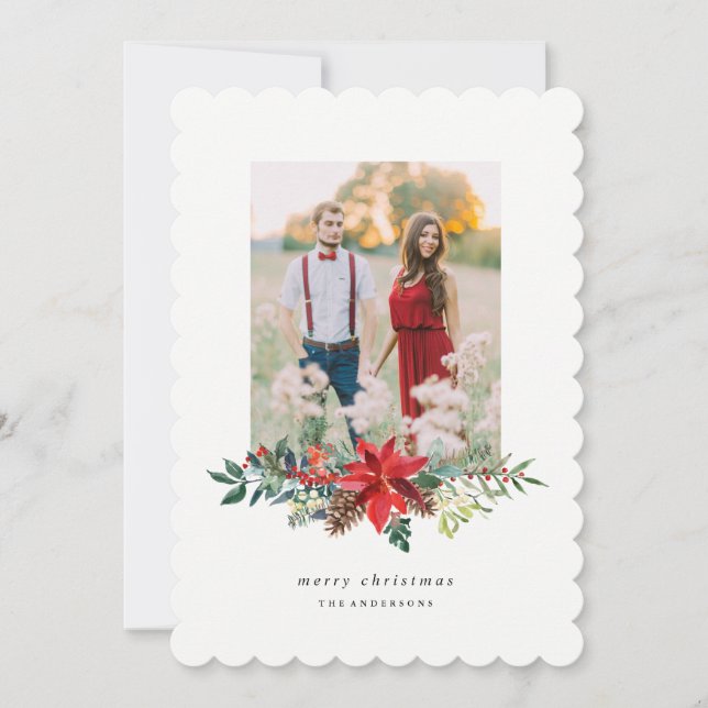 Tarjeta fotográfica Poinsettia Garland (Anverso)