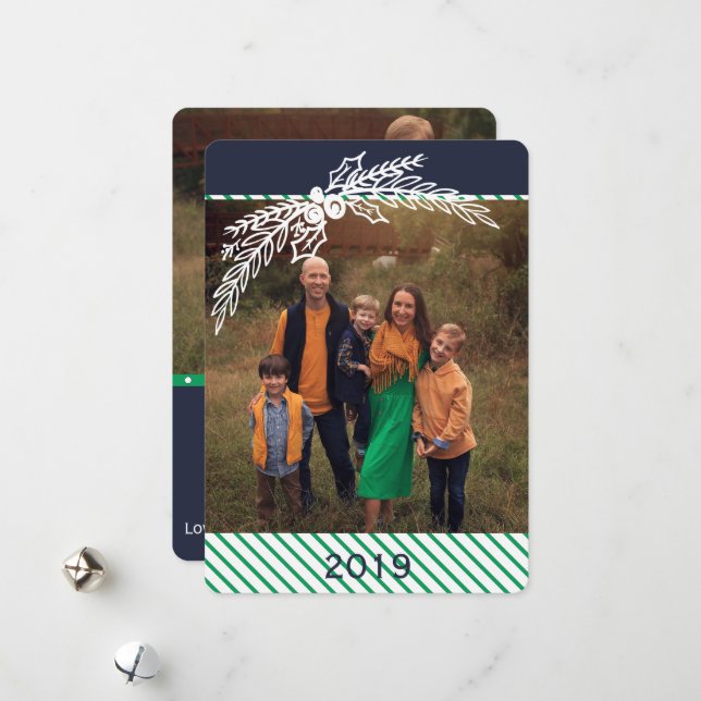 Tarjeta fotográfica Preppy Personalizada Dot Strip (Anverso/Reverso In Situ)