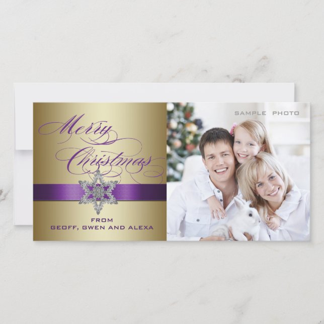 Tarjeta fotográfica Purple Gold Merry Christmas Gr (Anverso)