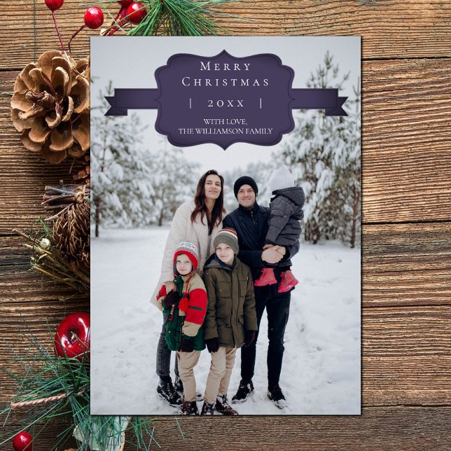 Tarjeta fotográfica Purple Moderne y Simple de Nav (Purple Modern and Simple Christmas Photo Card)