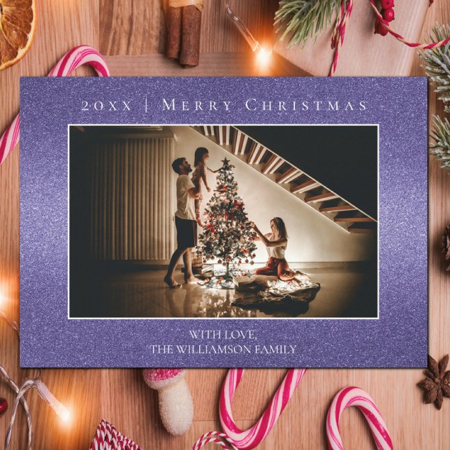 Tarjeta fotográfica Purple Purpurina (Purple Glitter Christmas Photo Card)