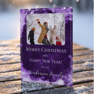 Tarjeta fotográfica Purple Snowflakes Flat Holiday