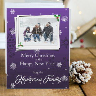 Tarjeta fotográfica Purple Snowflakes Flat Holiday