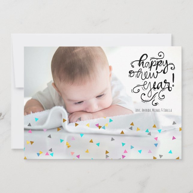 Tarjeta fotográfica Rainbow Confetti Happy Año Nue (Anverso)