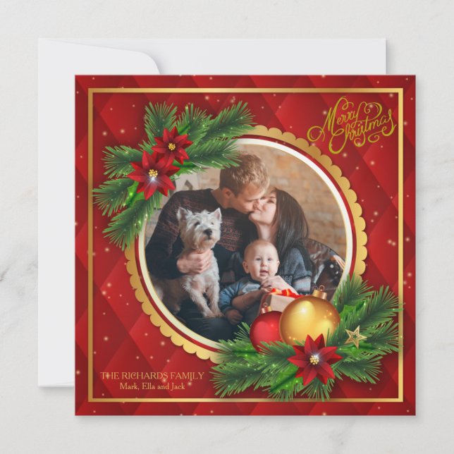 Tarjeta fotográfica Red and Gold Argyle (Anverso)