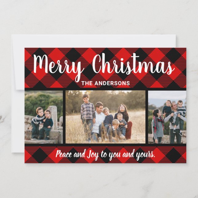 Tarjeta fotográfica Red Buffalo Plaid Christmas (Anverso)