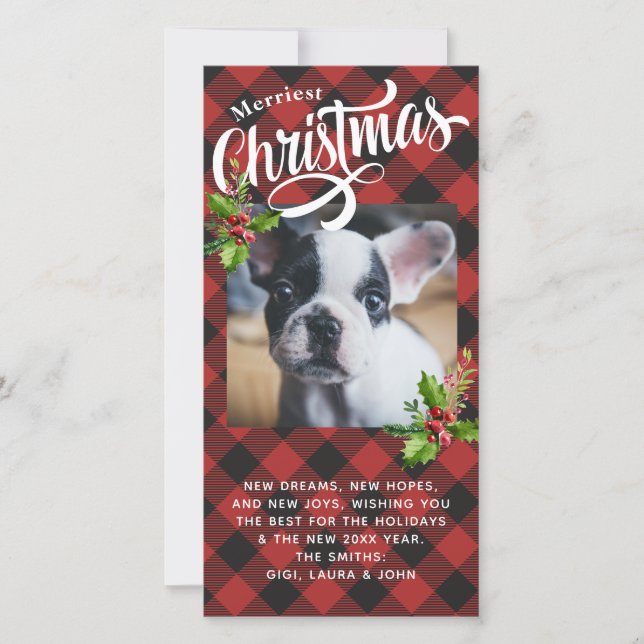 Tarjeta fotográfica Red Buffalo Plaid Christmas (Anverso)