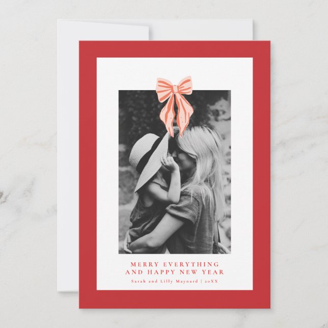 Tarjeta fotográfica Red Coquette Bow Holiday (Anverso)