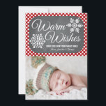 Tarjeta fotográfica Red Dot Chalkboard Snowflake H<br><div class="desc">Añada su foto familiar favorita o la primera fiesta del bebé o la foto de un niño o una niña Navidad a esta dulce, moderna y bonito tarjeta fotográfica con temática navideña con dos copos de nieve sobre el fondo de una pizarra y un patrón de puntos de polka rojo...</div>
